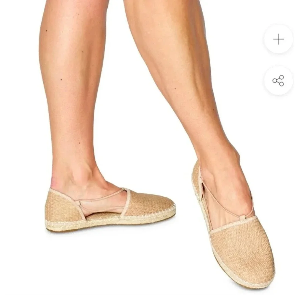 Eileen Fisher Lee Espadrille Flats Women 10‎ NWOT Leather Straw Texture Slip-on